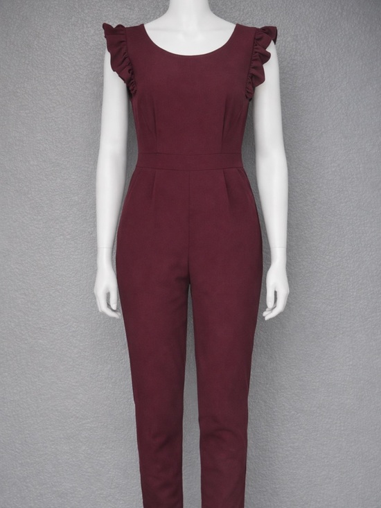 Gianni Bini Pants - Gianni Bini Burgundy Ruffle Sleeve Jumpsuit – Size 8